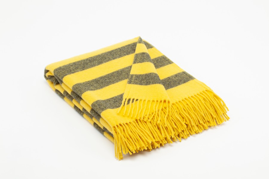 "Argo 4-05 "  Pure New Wool throw in  yellow and gray stripes