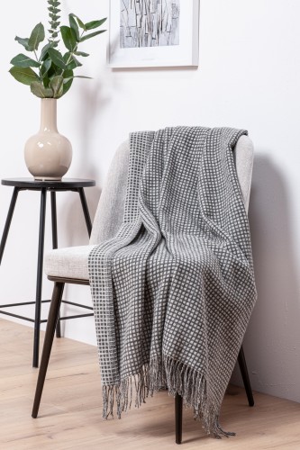 "Etno 5-11" double - sided merino wool throw in gray and white checkers