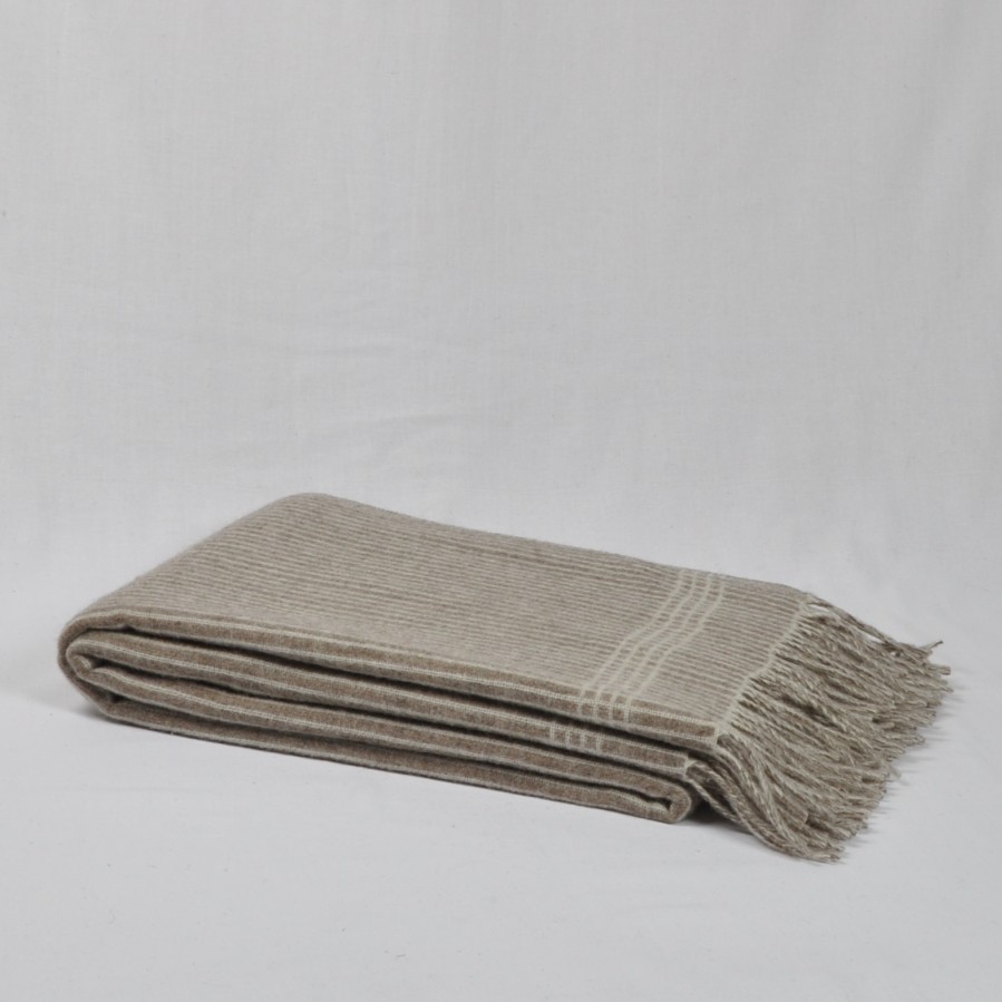 "Etno 5-00" double - sided merino wool throw in brown and white stripes