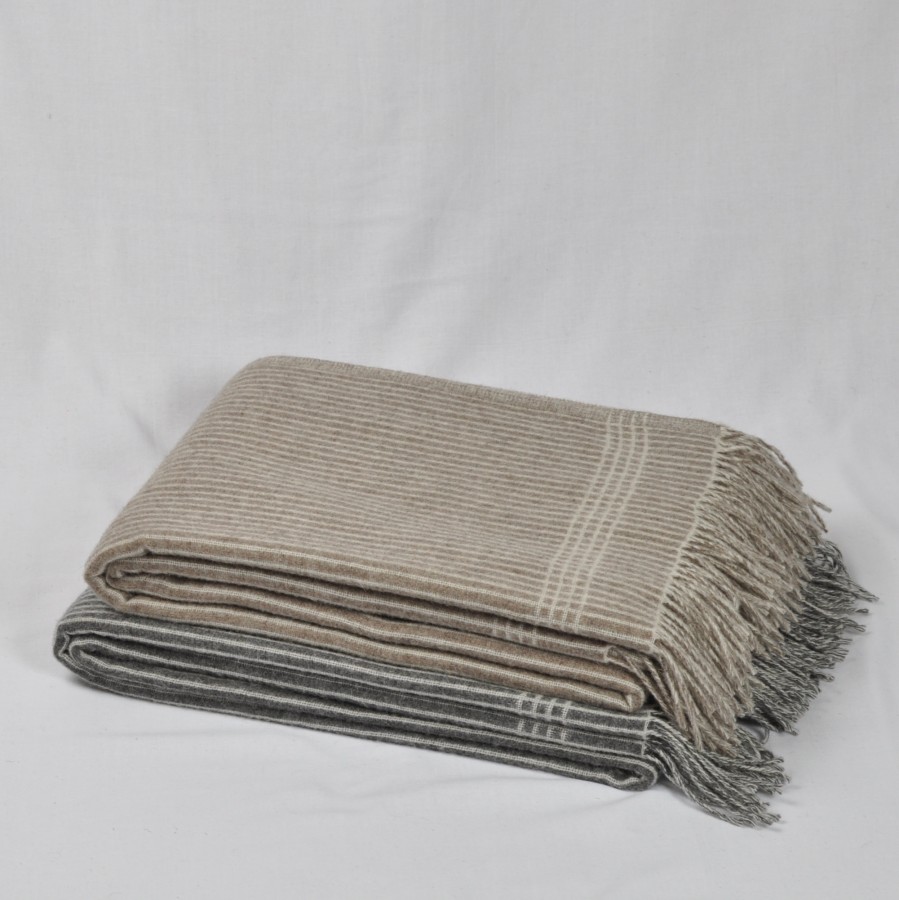 "Etno 5-11" double - sided merino wool throw in gray and white stripes