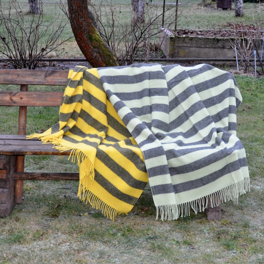"Argo 4-05 "  Pure New Wool throw in  yellow and gray stripes