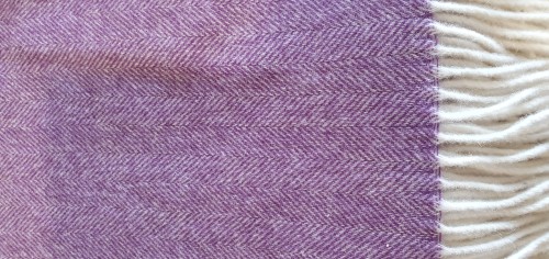 "Classic 7-15"  white/purple Merino wool throw 