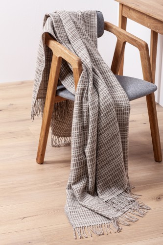 "Etno 3-00" double - sided merino wool throw in tiny  beige and white checkers