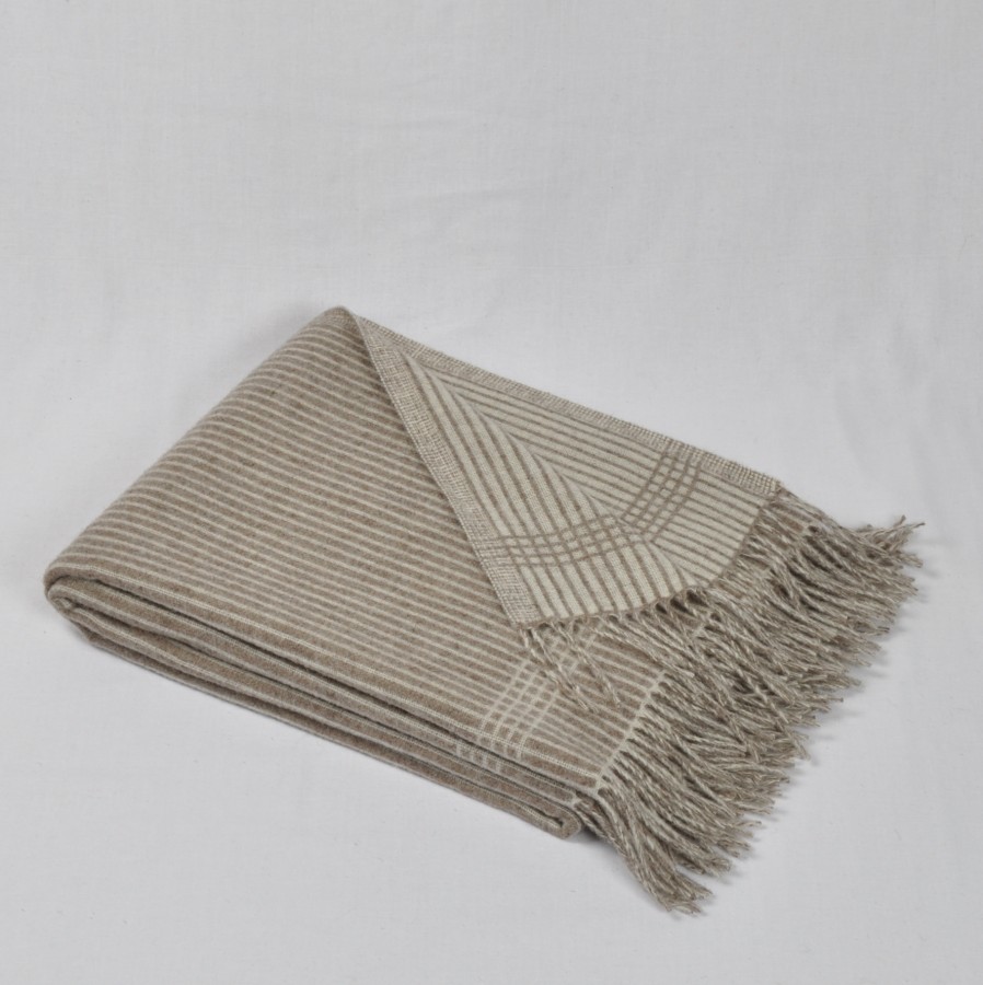 "Etno 5-00" double - sided merino wool throw in brown and white stripes