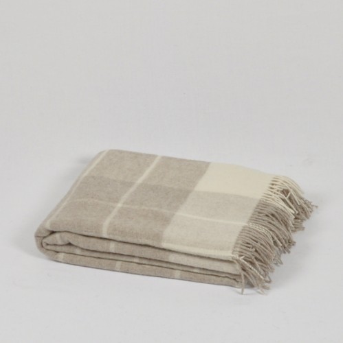 "Marros 2-05" Merino Wool throw  in soft brown and cream checkers